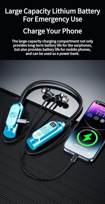Earphones 12000mAh In-ear/Semi-in-ear Bluetooth Headset Magnetic Switch Pause Play Neck Hanging Dual Device Connection Earbuds