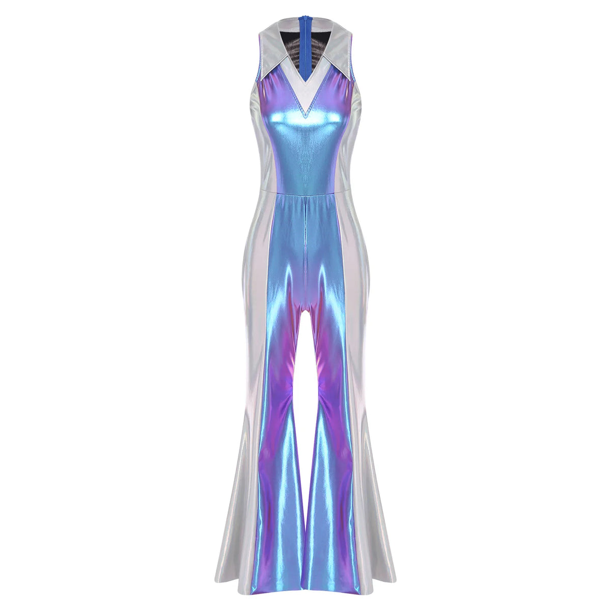70s 80s Disco Costume Women's Streetwear Jumpsuit Shiny Clubwear Flared Long Pants Rompers Flares Metallic Hippie Party Outfit