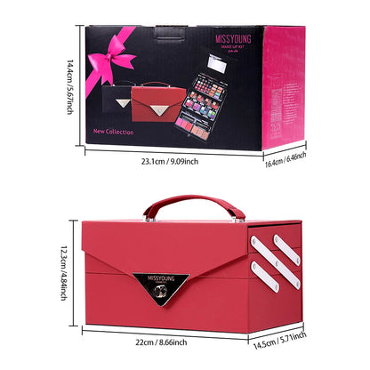 Portable Makeup Case Set Eyeshadow Lipstick Eyeliner Lip Liner Blush Complete Facial Cosmetic Kit, Ideal Holiday Gift Makeup Set