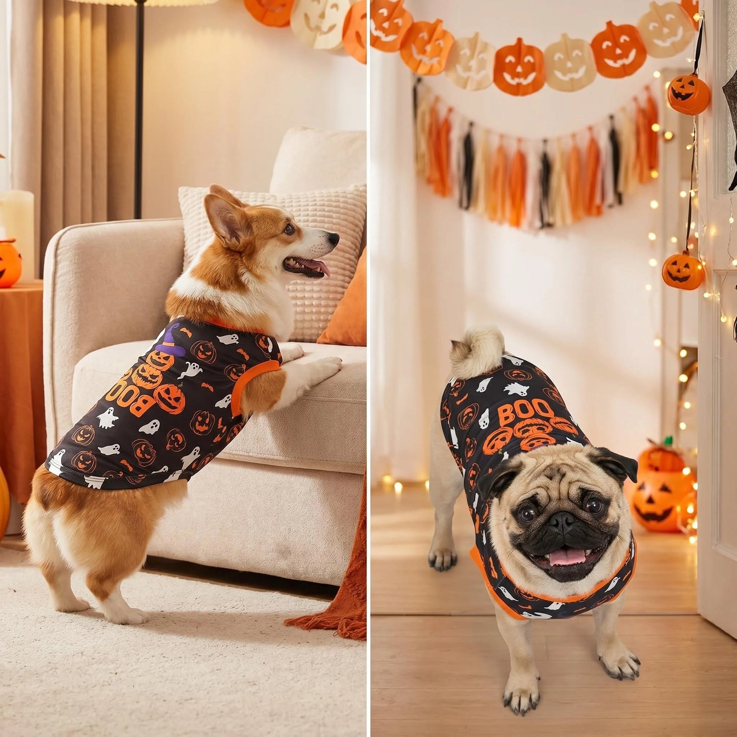 Halloween Dog Clothes for Small Dogs, Soft and Breathable Puppy Kitten Dog Shirts for Pet Cats, Dogs' T-Shirts Apparel Sleeveles
