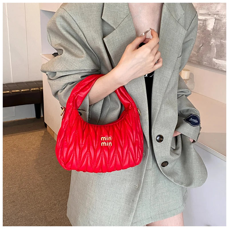 Fashion Pleated Cloud Shoulder Bags for Women Removable Shoulder Strap Crossbody Bag PU Handbags Ladies Shopping Small Bag Purse
