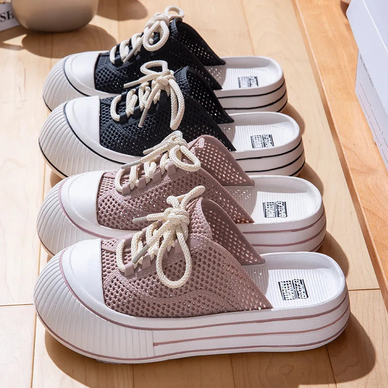 Mesh Casual Women's Sandals Summer Platform Luxury Designer Woman Shoes Flats Indoor Outdoor Fashion Slippers Elegant Mules New