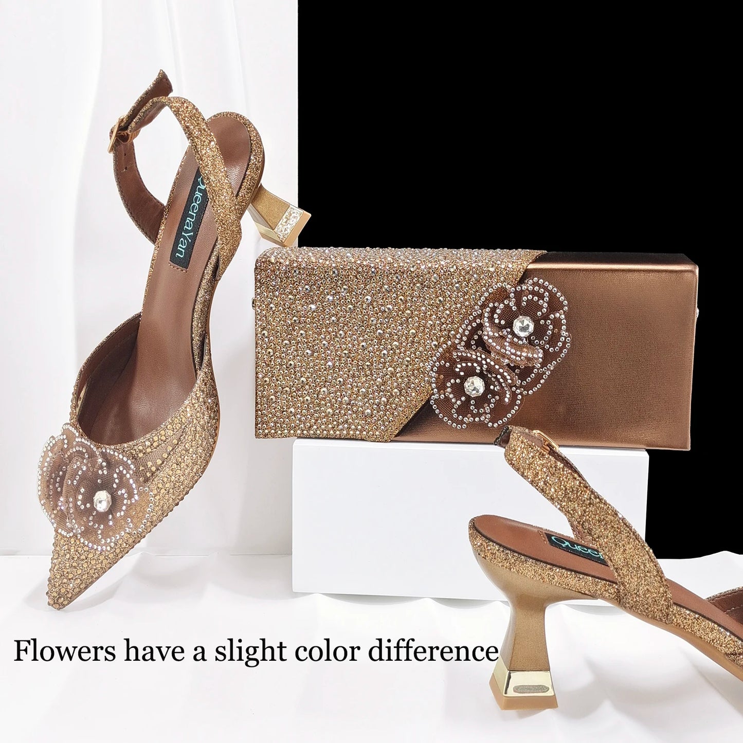 QueenaYan Elegant African-Inspired Evening Shoes and Handmade Clutch Set Pointed Toe High-Heel Women's Footwear and Matching Bag