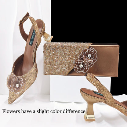 QueenaYan Elegant African-Inspired Evening Shoes and Handmade Clutch Set Pointed Toe High-Heel Women's Footwear and Matching Bag