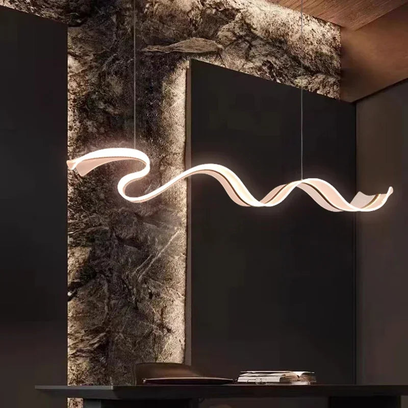 Modern Acrylic Led Chandelier For Dining Room Kitchen Island Bar Wave Led Pendant Lights Dimmable Dining Table Led Hanging Lamps