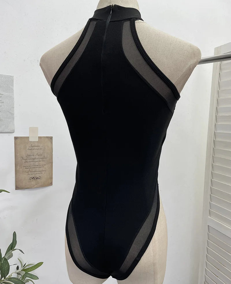 ISAROSE Summer Sexy Bodysuit for Women Stretch Braless Solid Color Back Zipper Sleeveless Basic Design Slim Halter Jumpsuit