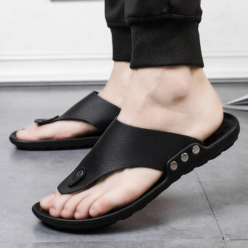 YRZL Slippers Summer Flip-Flops for Men Beach Slippers Brown Sandals Comfortable Shoes Non-Slip Bathroom Shoes  Men Slides