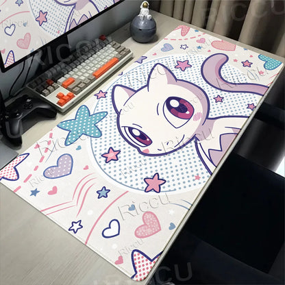 Kawaii P-Pokemon Mewtwo Purple Pattern Gaming Mouse Pads XXL Anti-Slip Rubber Keyboard Desk Mats PC Gamer Accessories Table Pads