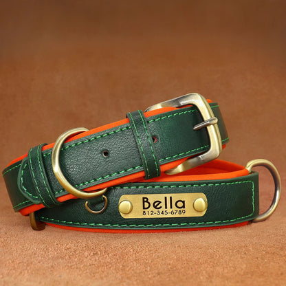 Personalized Dog Collar Leash PU Leather Dogs Collars Pet Rope Engraved Pet ID Name Necklace for Small Large Dogs Soft Padded