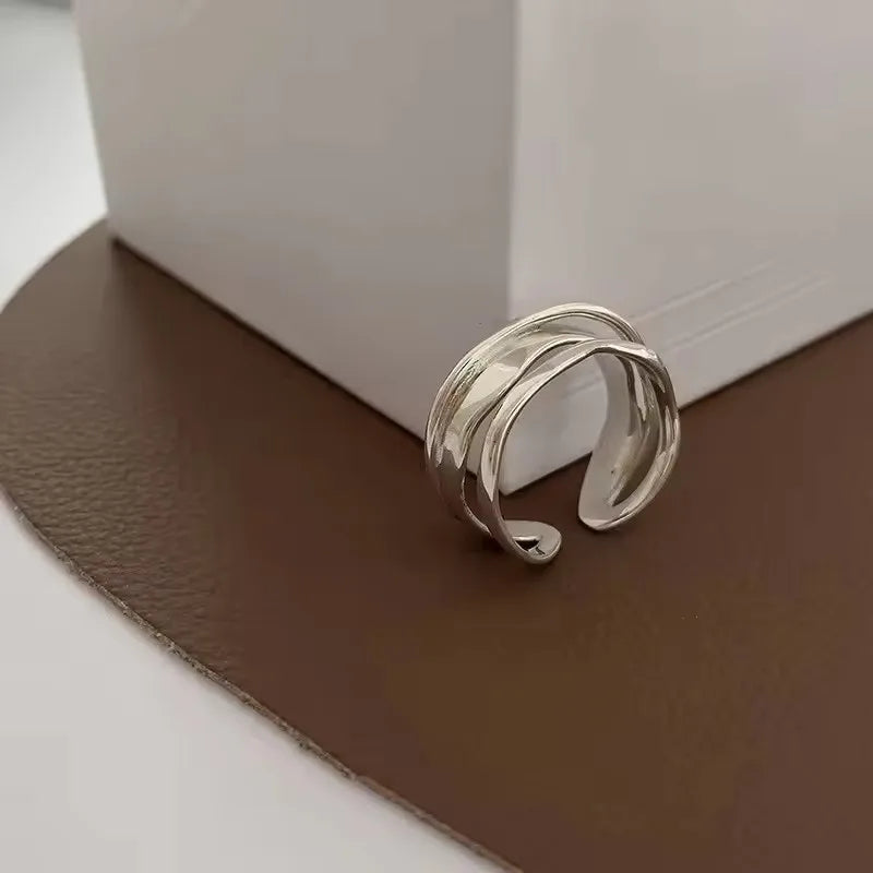 VENTFILLE 925 Sterling Silver Geometric Multilayer Round Bead Ring Female Fashion Punk Temperament Prevent Allergy Charm Jewelry