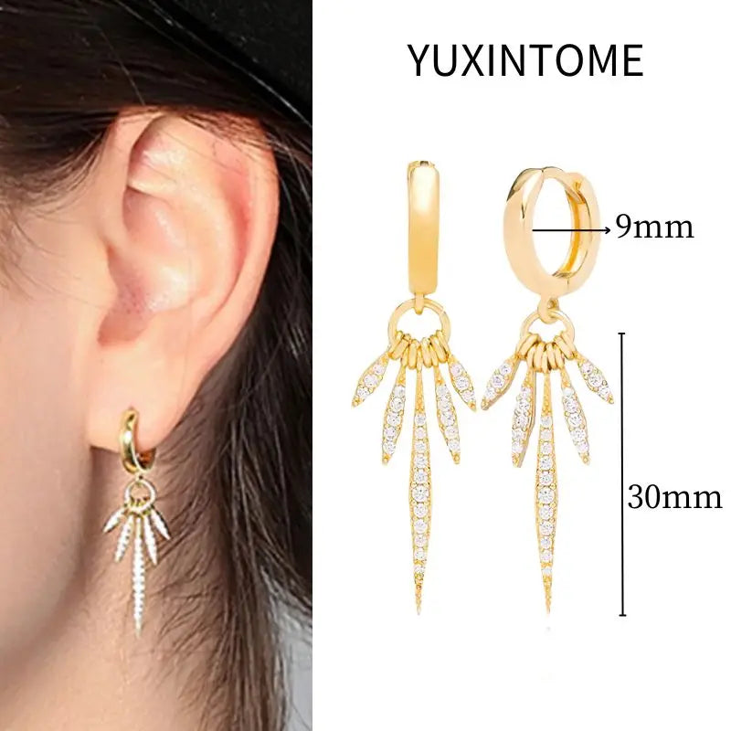 White Color Zircon Hoop Earrings 925 Sterling Silver Needle Cross/Star/Flower/Water Drop Pendant Gold Earrings Luxury Jewelry