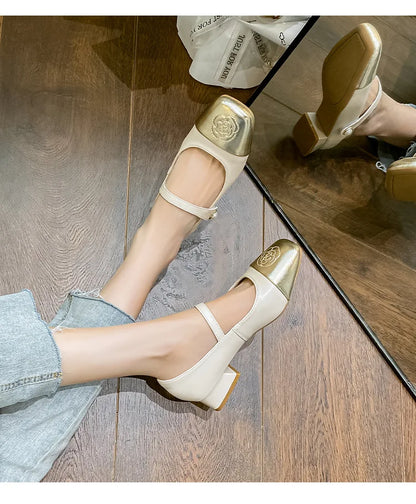 Fashion Mary Jane Women's Shoes 3cm Wide Heel Pumps Embroidered Flowers Pearl Buckle Strap Mary Jane Shoes Luxury Leather Heels