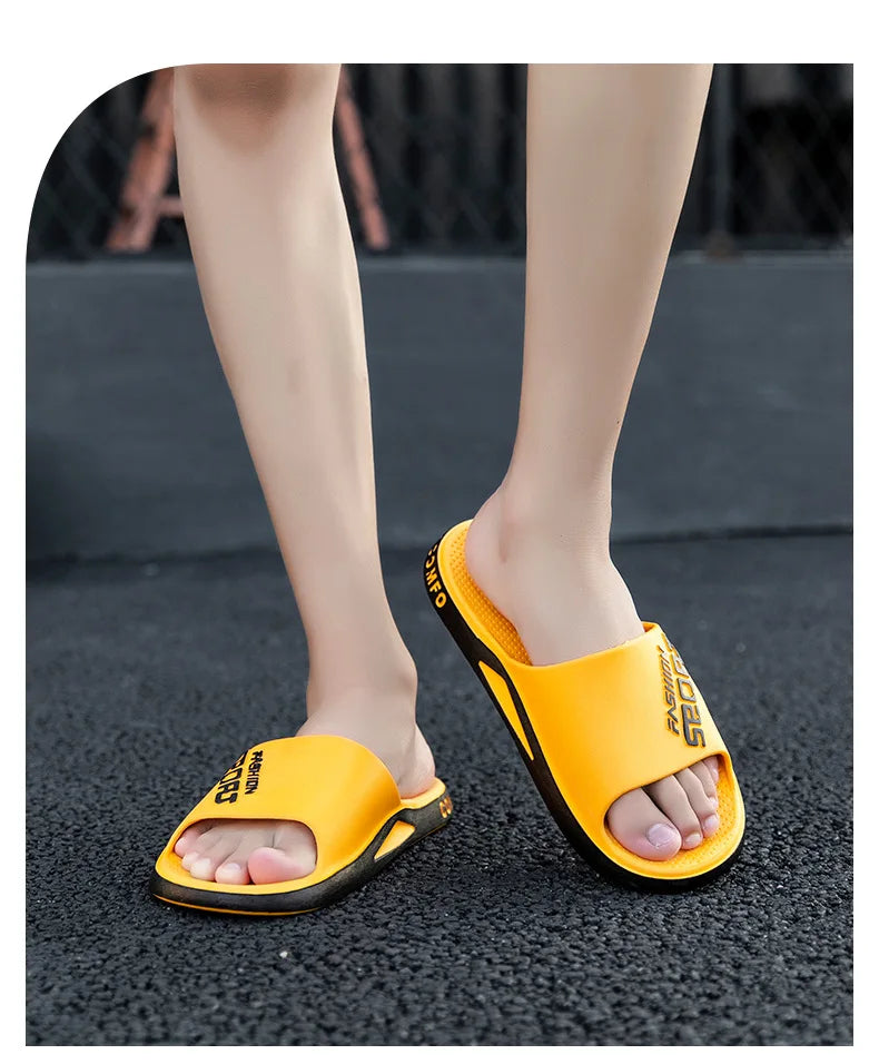 Men's Letter Print Slide Sandals Color Block Thick Sole Sport Slippers 2026