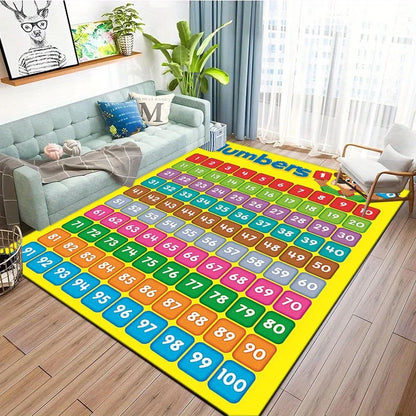 [Colorful, Crystal Velvet Mat] Durable Polyester Crystal Velvet Mat | Arabic Numerals 1-100, Colorful Number Grid Design on Yell
