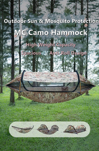 2025 TRAVELER NEW MC Camo Hammock Tent Set with Mosquito Net & Sunshade - Anti-Roll Design for 1-2 Person Outdoor Camping