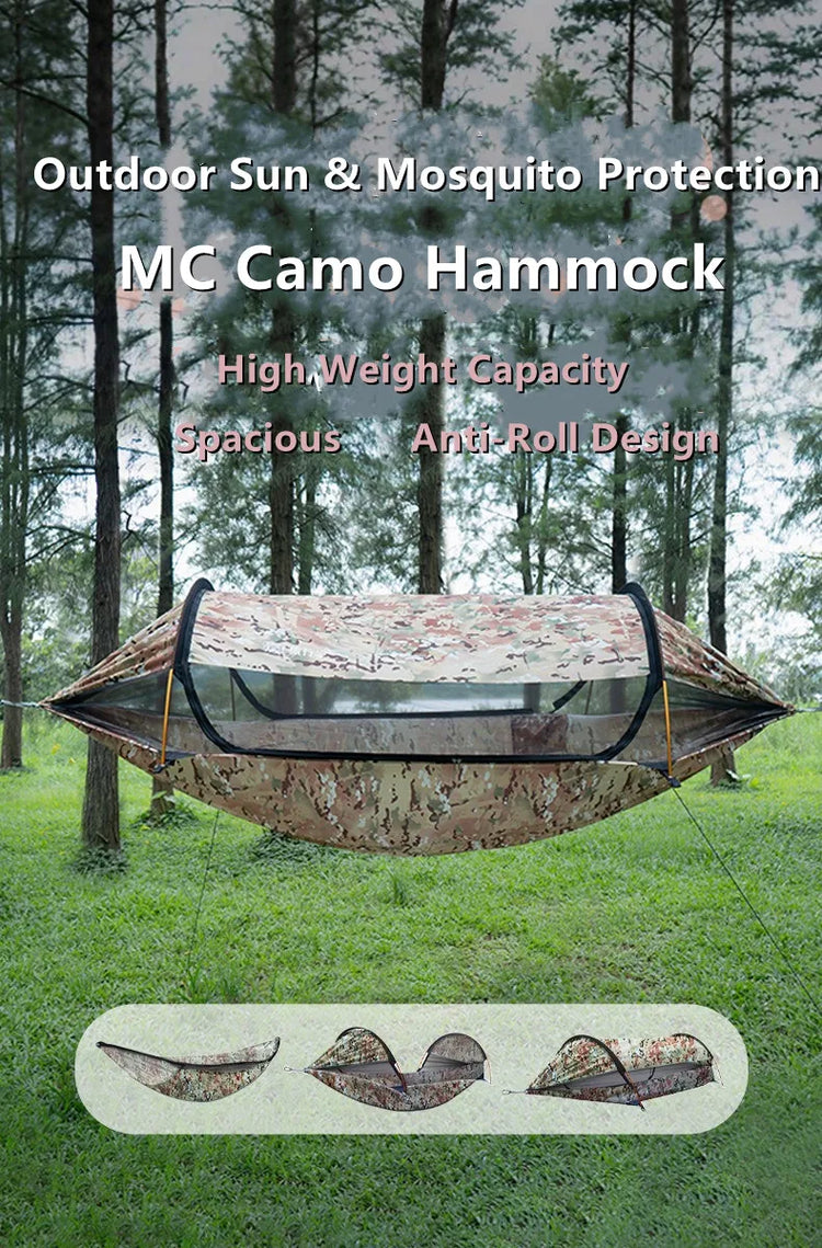2025 TRAVELER NEW MC Camo Hammock Tent Set with Mosquito Net & Sunshade - Anti-Roll Design for 1-2 Person Outdoor Camping
