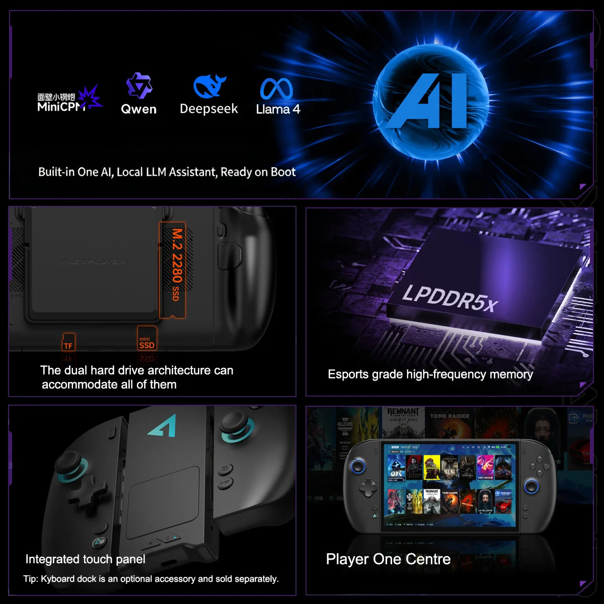 ONEXPLAYER X2 Mini 3-in-1 Handheld Game Console Intel Arc G3 Extreme 8.8'' AMOLED 144Hz Windows Portable Gaming PC Tablet Laptop