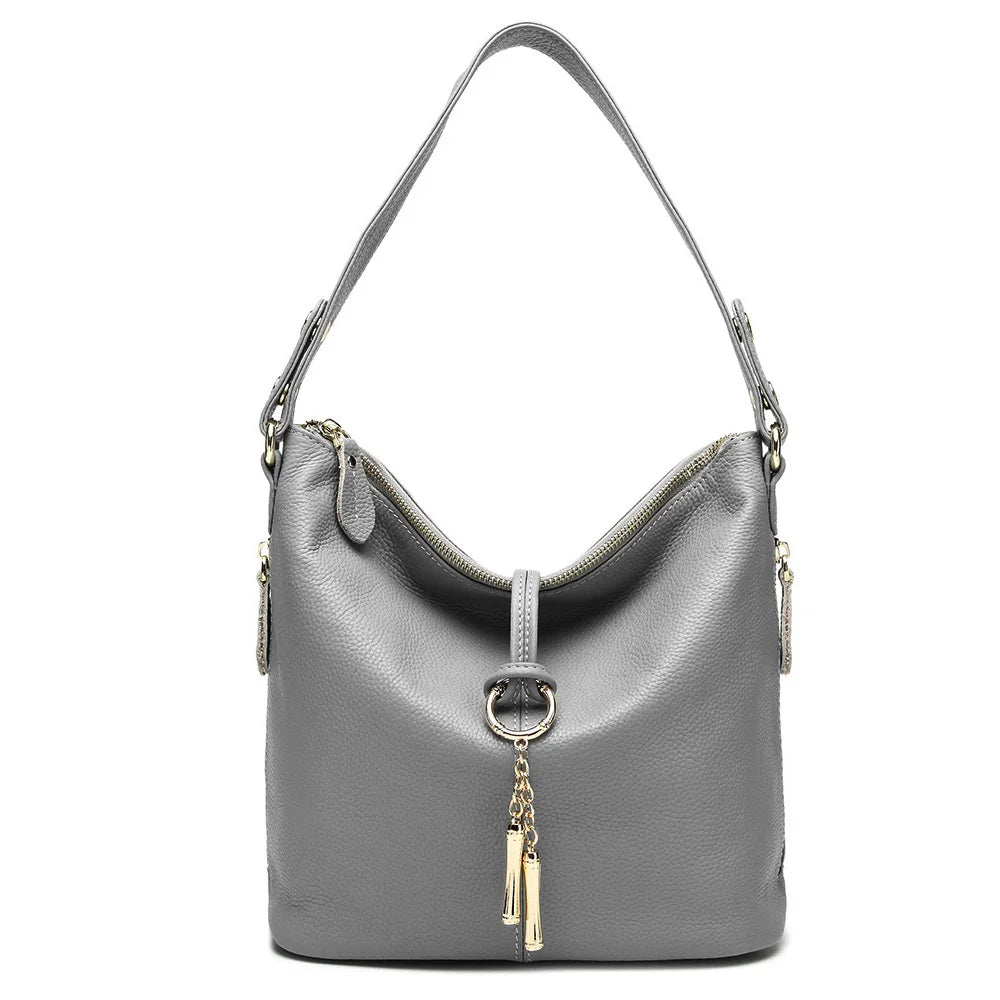 Zency Elegant Women Red Leather Handbag 100% Genuine Leather Lady Hobo Bag Charming Ring Medium Shoulder Bag Bright Yellow Bags