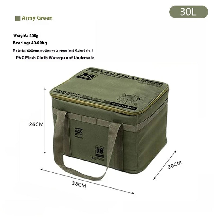 30L/42L/56L Insulated Waterproof Tactical Camping Bag Foldable Outdoor Picnic Tableware Storage Box Large Capacity Field Cookwar