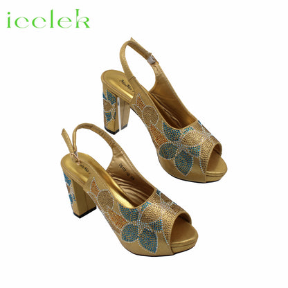 Baby Pink Flower Pattern Mature Pumps African Design Women Matching Shoes and Bag with Platform High Quality Sandals for Wedding