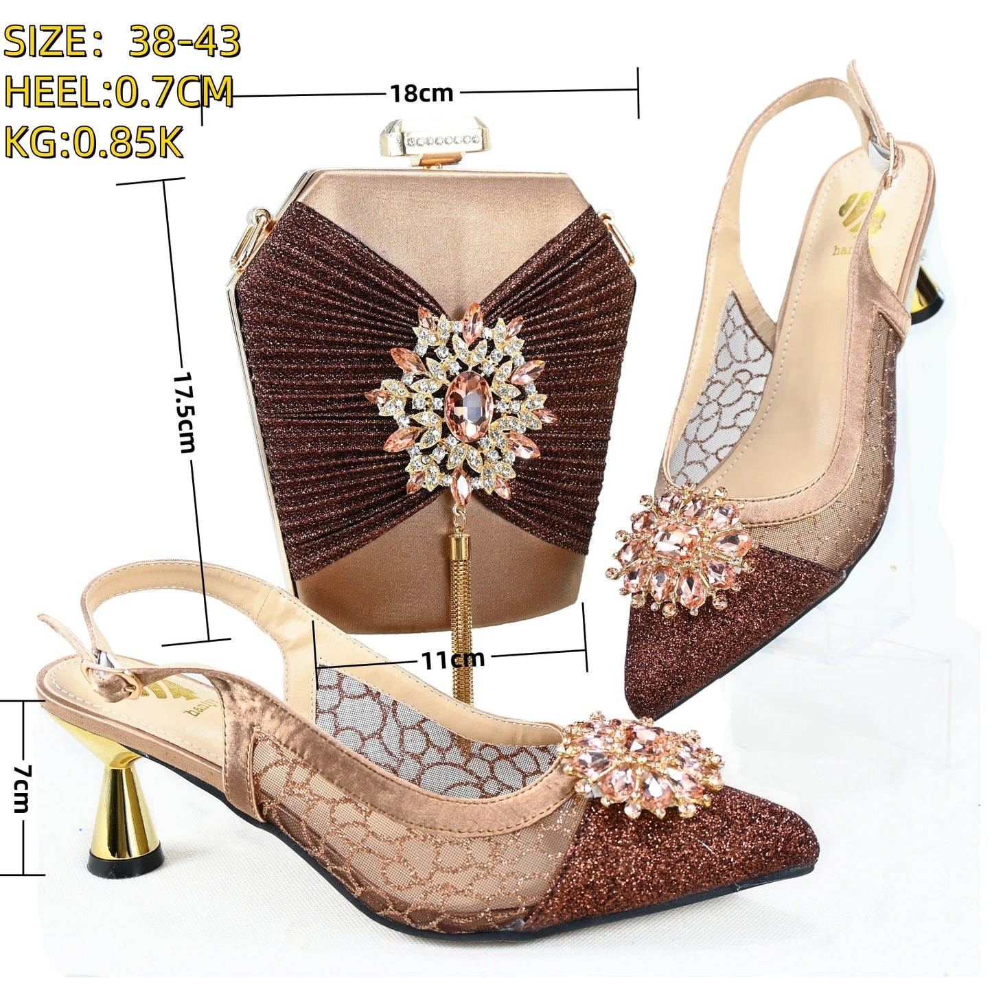 Doershow High Quality African Style Ladies Shoes And Bags Set Latest coffee Italian Shoes And Bag Set For Party  HGH1-14