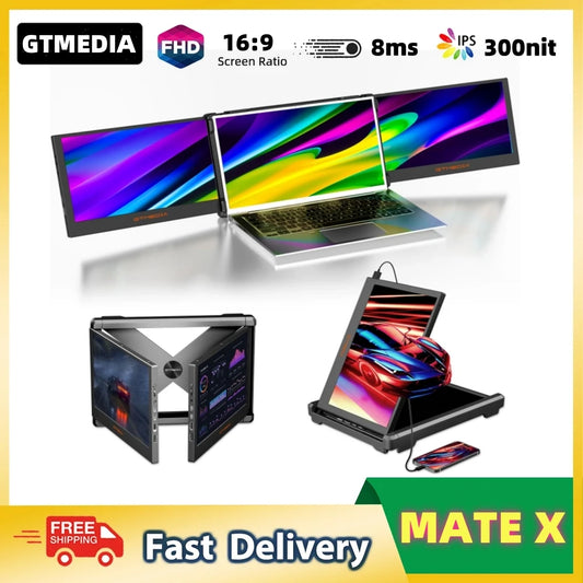 GTMEDIA 11.6Inch Portable Monitor 1920*1080 IPS FHD Triple Dual Extender Screen Full View Fold Display For 13.0-17.3Inch Laptops