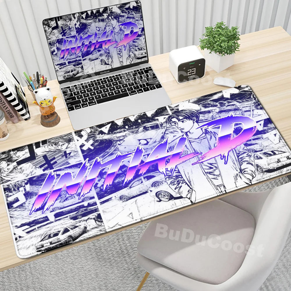 Gaming Mouse Pad Non-slip Mausepad Anime Initial D Keyboard Mats Large Office Deskmat Black And White Art Rubber Mice Pad Carpet