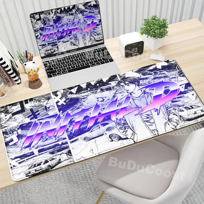Gaming Mouse Pad Non-slip Mausepad Anime Initial D Keyboard Mats Large Office Deskmat Black And White Art Rubber Mice Pad Carpet