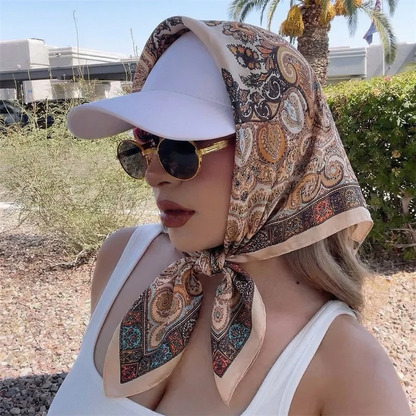 2026 Luxury Floral Print Female Silk Neck Scarf Square Hair Scarves Foulard Head Band Shawls Wraps Neckerchief Bandana Women