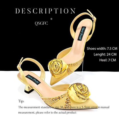 New Party Shoes And Bag Set Nigeria Handmade Flowers Decoration Lady Fashion Shoes and Bag Set for Wedding