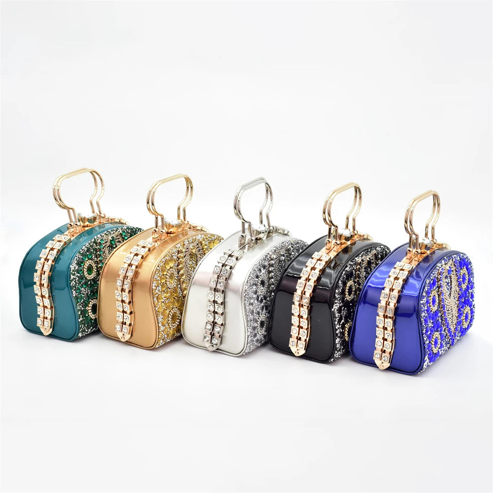 Italian Shoes and Bags Matching Set with Rhinestone Nigerian Women Shoes and Bag Set with Appliques Full Crystal for Dress