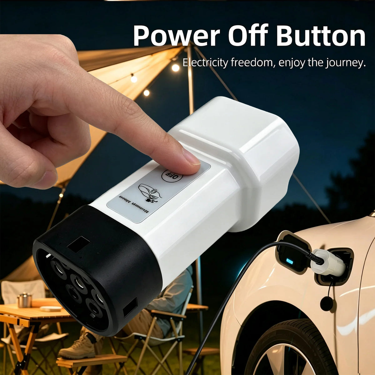 EVqiaoyi Type2 V2L Discharger with Power-Off Button 16A MG BYD Vehicle-to-Load Plug for Brazilian New Energy Vehicles