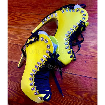 Yellow Strappy Blue Suede Square Toe Ankle Boots Lace Up Women Shoes Chunky High Heels New Party Dating 2026 Zapatos Para Mujere