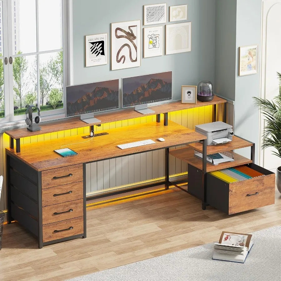 66'' Computer Desk with 5 Drawer, Power Outlet for Home Office