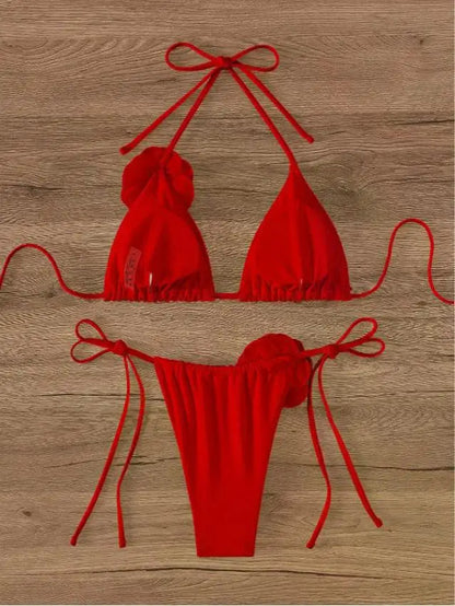 2026 S-L Sexy 3D Flowers Halter Strappy Bikini Women Swimwear Female Swimsuit Two-pieces Bikini Set Bather Bathing Suit Swim