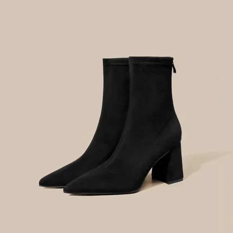 Elegant Plus Size Winter Boots Pointed Toe Suede Comfortable Square Heel Casual Work Booties for Women Fashionable New Style Hor