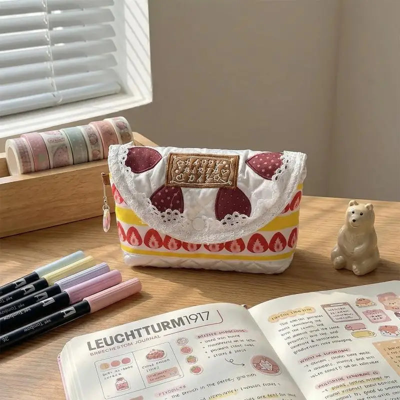 Kawaii Fashion Patchwork Strawberry Handbag Unique Cake Bag for Women Luxury Tote Purse for Gift Birthday or Party