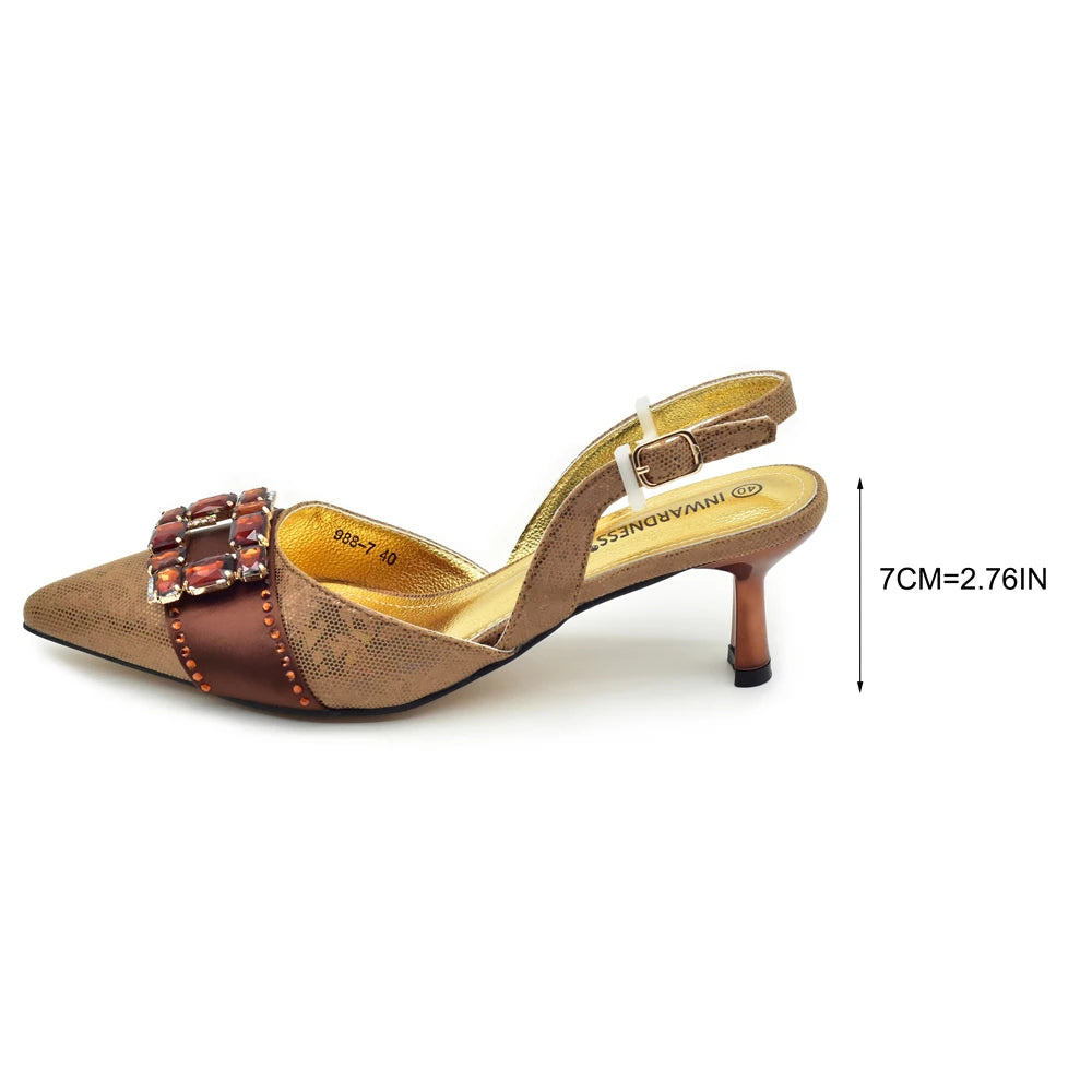 New Design Women Nigerian Italian Shoes and Bags Set with Rhinestone African Shoe and Bags Set for Wedding Luxury Party Pumps