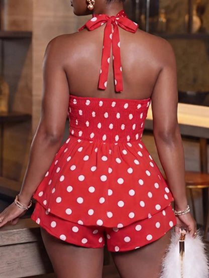 Sexy dot print jumpsuit women summer backless jumpsuits rompers for woman clothing fashion casual short pants bodycon playsuit