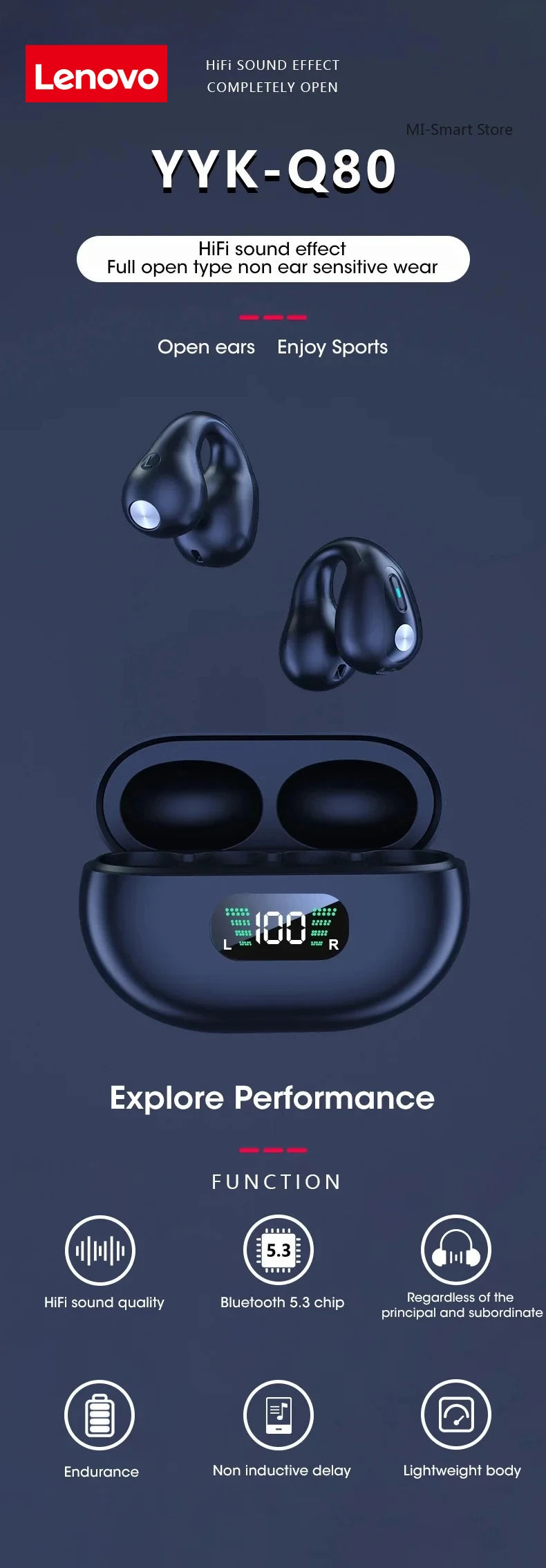 Lenovo Original Bone Conduction TWS Earbuds Ambie Sound Earcuffs Ear Earring Wireless Bluetooth Earphones Sport Headset
