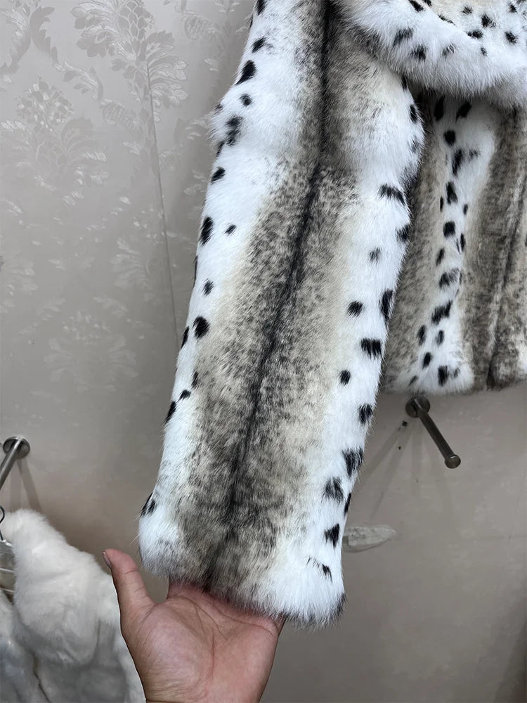 2026 New 100% Genuine Whole Skin Real Rabbit Fur Coat Luxury Leopard Print Natural Fur Jacket Full Pelt Rabbit Fur Overcoat