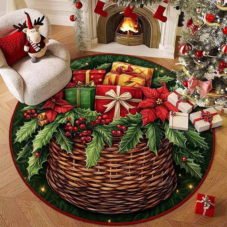 Christmas Style Living Room Decoration Red Carpet Round Rugs for Bedroom Washable Lounge Soft Floor Mat Anti-slip Children's Rug