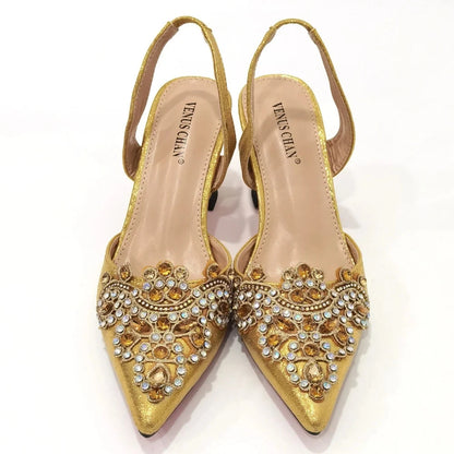 Exquisite 2024 Elegant Woman High Heels Peep Toe Shandals with Rhinestone Italian Design Shoes and Bags Set for Party