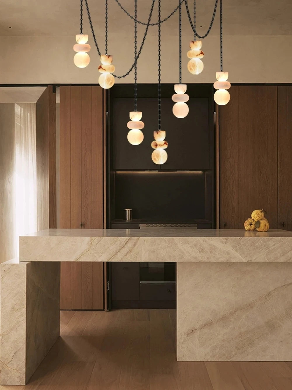 Alabaster Marble Chain Hanging Pendant Lights Collection for Dining Room Spanish Natural Marble LED Chandelier For Living Room