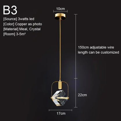 Crystal Led Pendant Lights Kitchen Fixture Suspension Bedside Hanging Lamp Nordic Loft Living Room Dining Room Indoor Home Decor