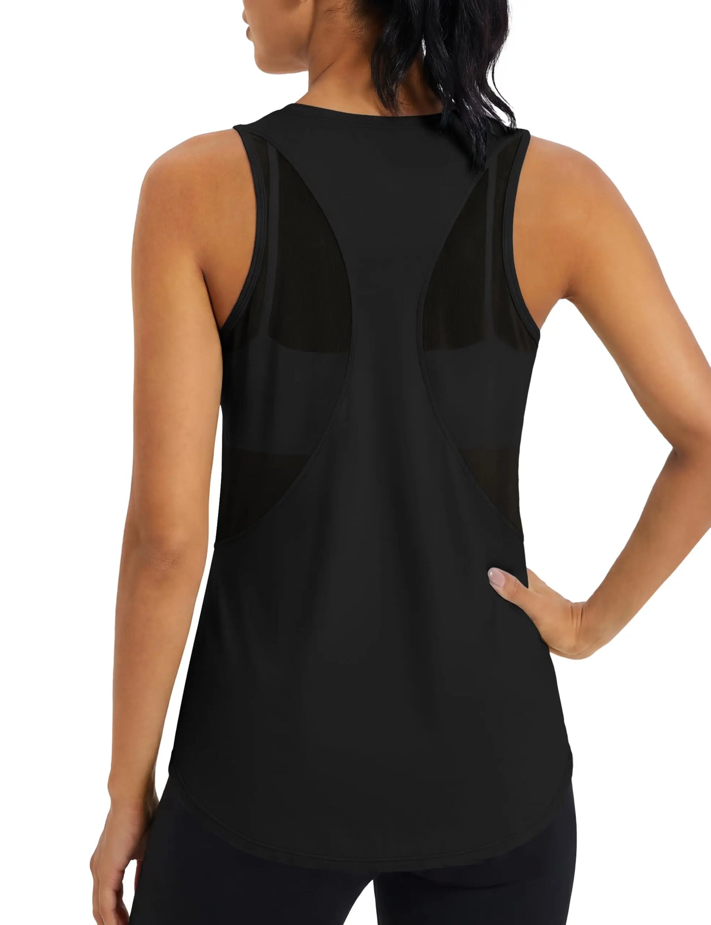 TACVASEN Womens Mesh Racerback Workout Tank Top Yoga Sleeveless Shirt High Low Curved Hem Quick Dry Breathable Athletic Vest