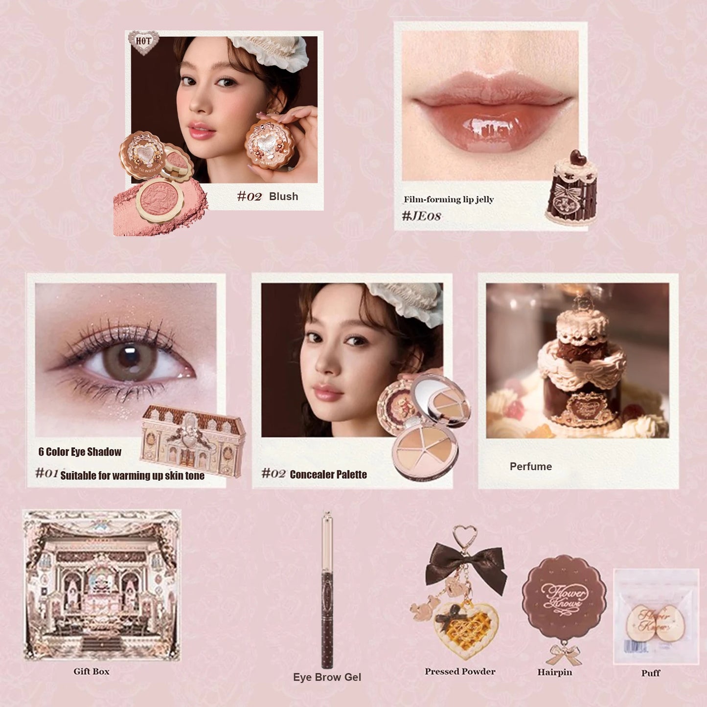Flower Knows SWEETIE BEAR Makeup Box Gift Set All In One Perfume Shimmer Eye Shadow Palette Blush Lip Jelly Box 10 PCS