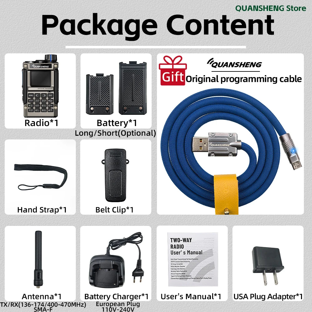 Quansheng UV K1 8 MINI Walkie Talkie Long Range Camping Emergency FM AM Ham Communication Radio Transceiver Wireless Set Walkier