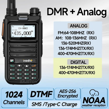 Iradio DM-UV4R DMR Walkie Talkie Dual Mode Dual Time Slot AES-256 Encryption Digital Analog SMS NOAA For RT-4D Ham Radio