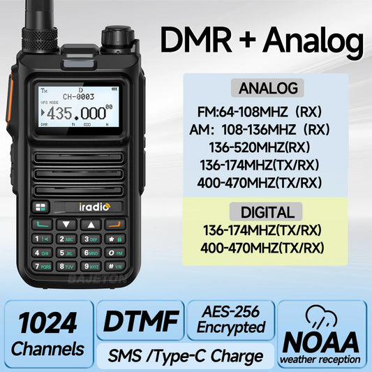Iradio DM-UV4R DMR Walkie Talkie Dual Mode Dual Time Slot AES-256 Encryption Digital Analog SMS NOAA For RT-4D Ham Radio